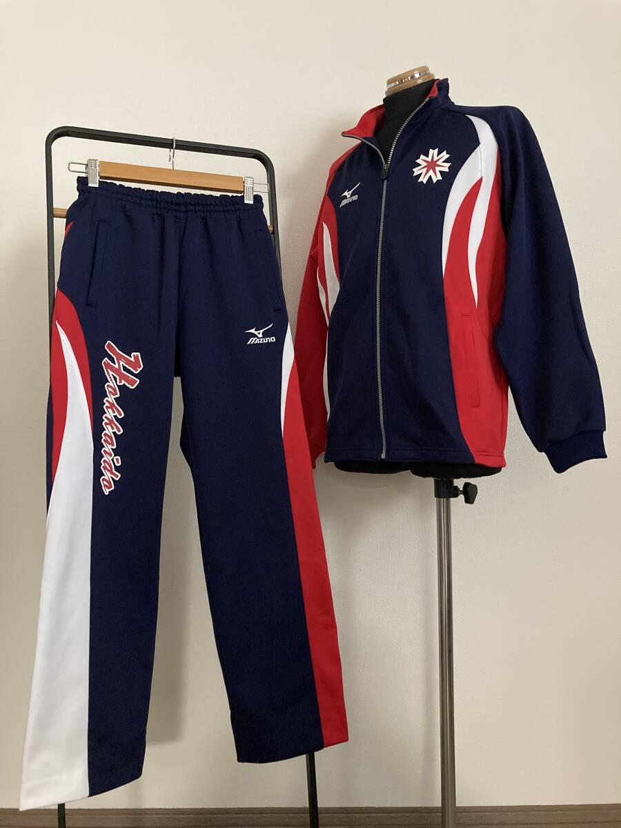【Mizuno】ジャージ上下セット M 北海道代表 国体別注 道章 切替デザイン ロゴ刺繍 各種陸上 普段着 スポーツなど ミズノ HOKKAIDO 
