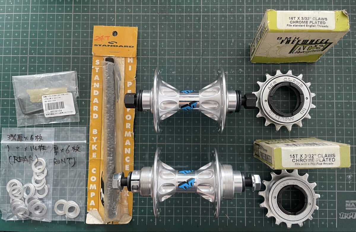中古美品 TNT USA 初期型 Revolver BMX Hubset (36H) 94mm/108mmOLD 3/8”-24T軸+SBC CrMo軸+ACS Claws 15T 16T+ALワッシャー+6角レンチ