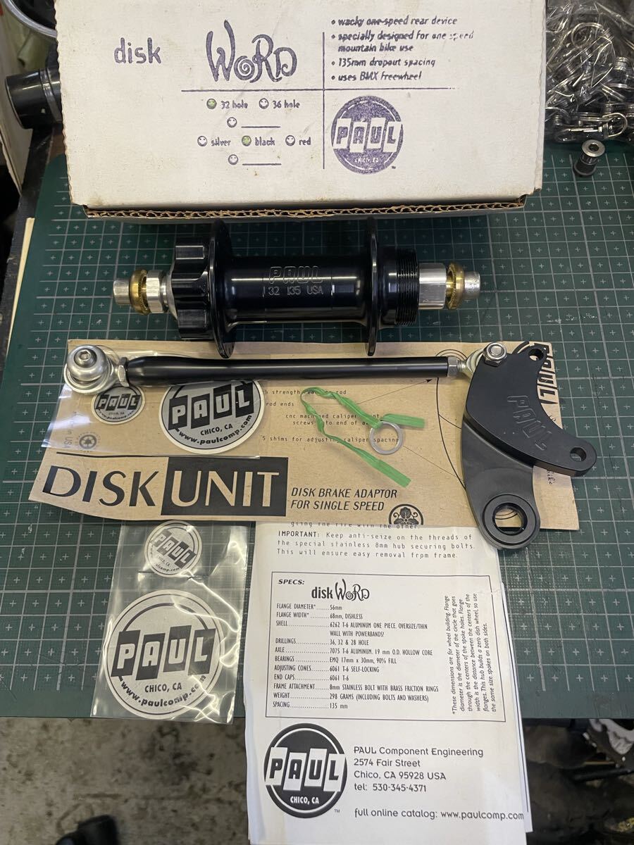 新品未使用 PAUL COMPONENTS USA 初期型 disk WORD Single Speed 32H 135mm Bolt on + DISK UNIT IS51mm 26” Wheel Frame アメリカ製