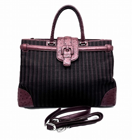 【オーストリッチ】 トートバッグ　ハンドバック サイズ：横 約41㎝ 縦 約30㎝ マチ 約15㎝ 中古品