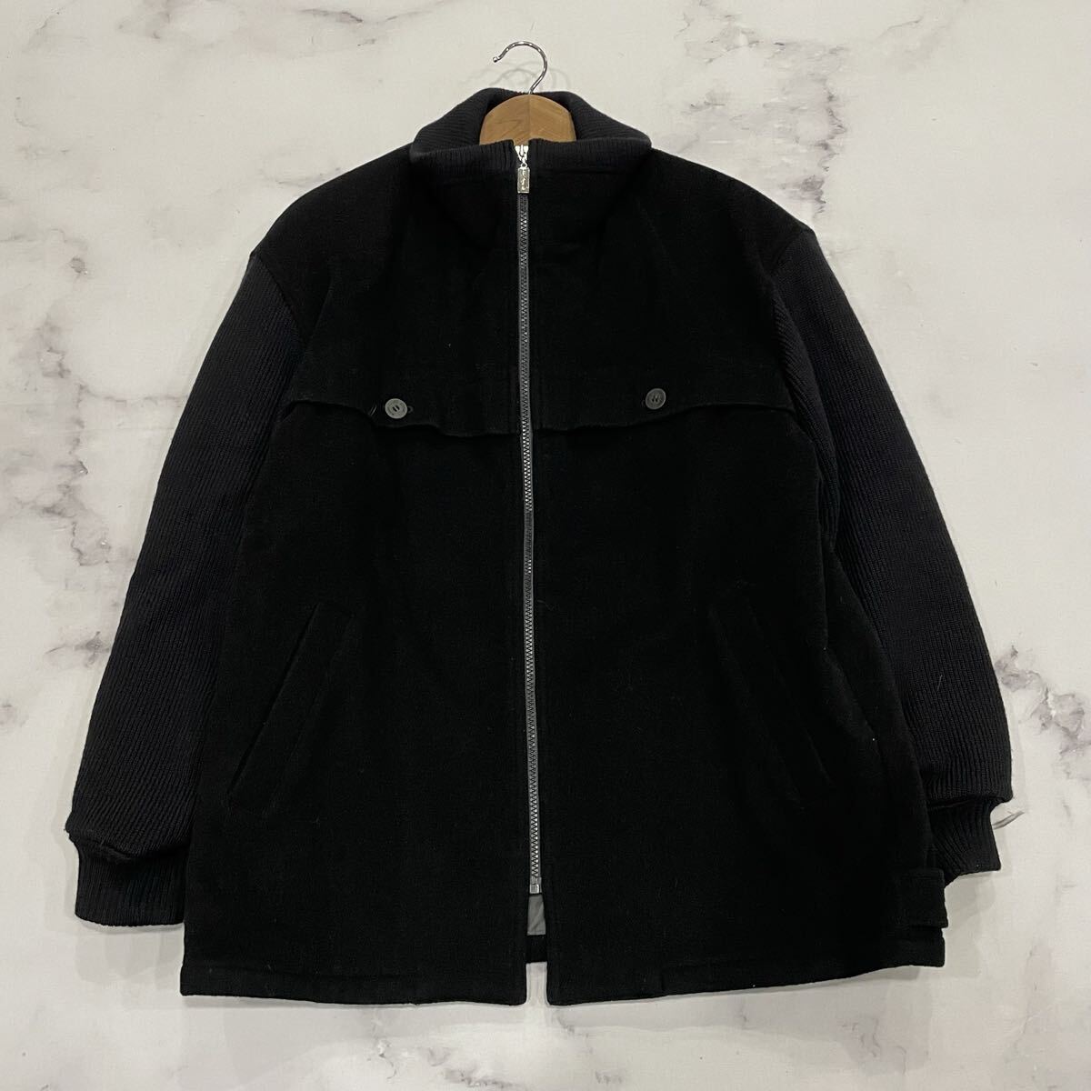D ○ 洗練されたデザイン!! '日本製' S.T. DUPONT エステーデュポン WOOL混 ジップアップ ジャケット size:L メンズ アウター ブラック