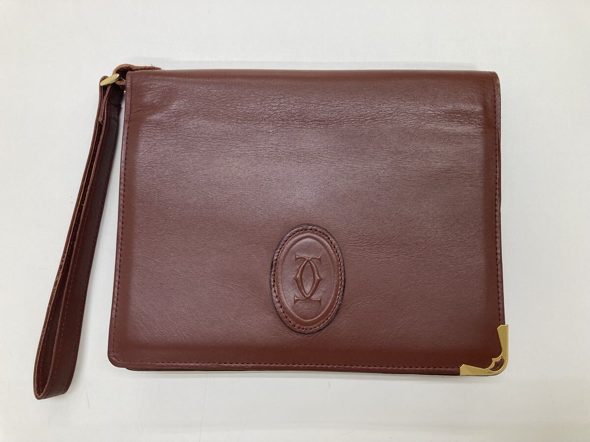 【8E34】 Cartier カルティエ クラッチバッグ セカンドバッグ レザー ボルドー系 ボルドー ゴールド金具 マストライン バッグ
