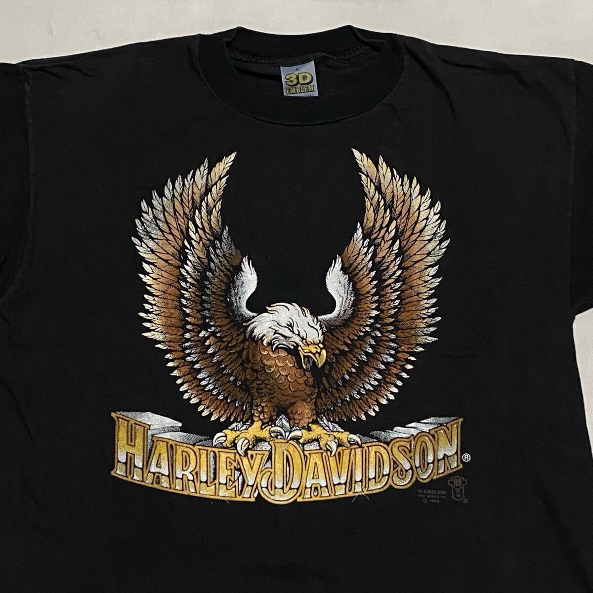80's 3D EMBLEM HARLEY DAVIDSON 両面プリントTシャツ USA製 Lサイズ ビンテージ古着 ハーレー バイク モーターサイクル 80年代 90's 
