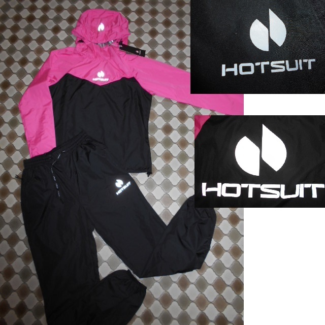 HOTSUIT　サウナスーツ　ダイエットスーツ　上下セットアップ　黒ピンク　S160／８４A　JC08R1611005