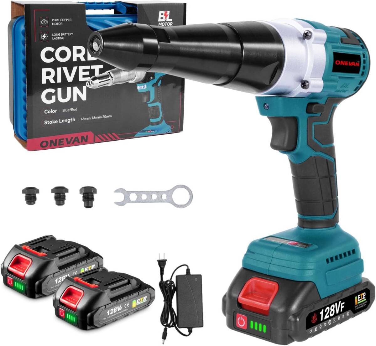 【YH-3697】未使用品 ONEVAN 充電式 電動 リベットガン 20Vバッテリー互換可能 軽量 ハンドナッター 説明書付き