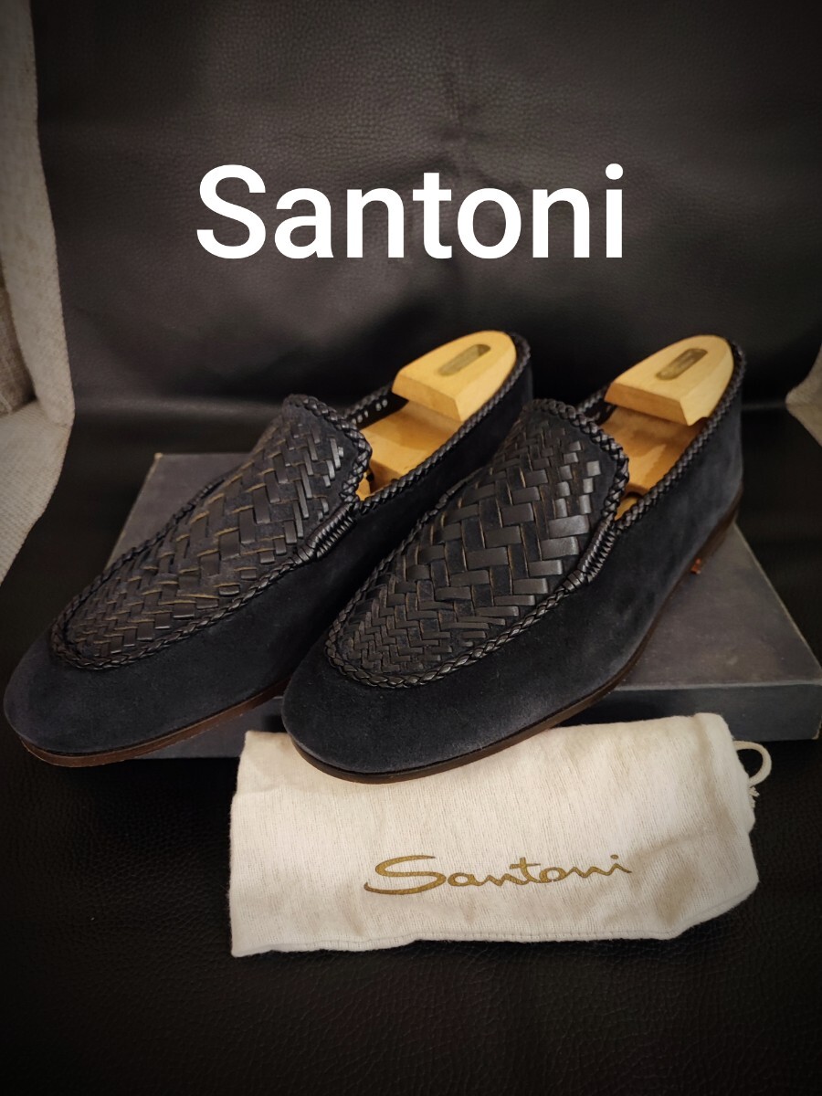 超お洒落！！美品　Santoni　サントーニ　靴　シューズ　革靴　イントレチャート×スウェードの超お洒落な靴　イタリア製　マグナーニ