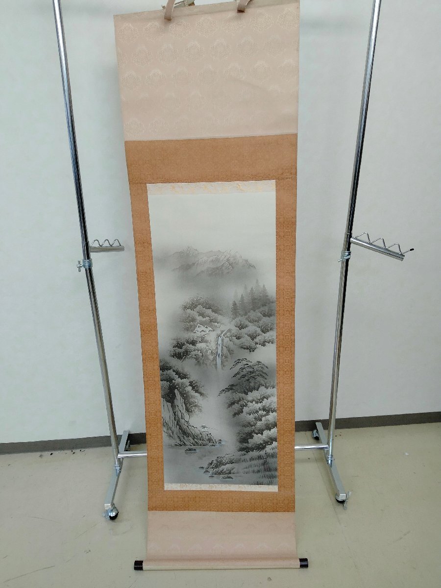 作家不明 掛け軸 水墨画 水墨山水 縦180cm 幅52.5cm 共箱付 飾り 和 中華 日本 書画
