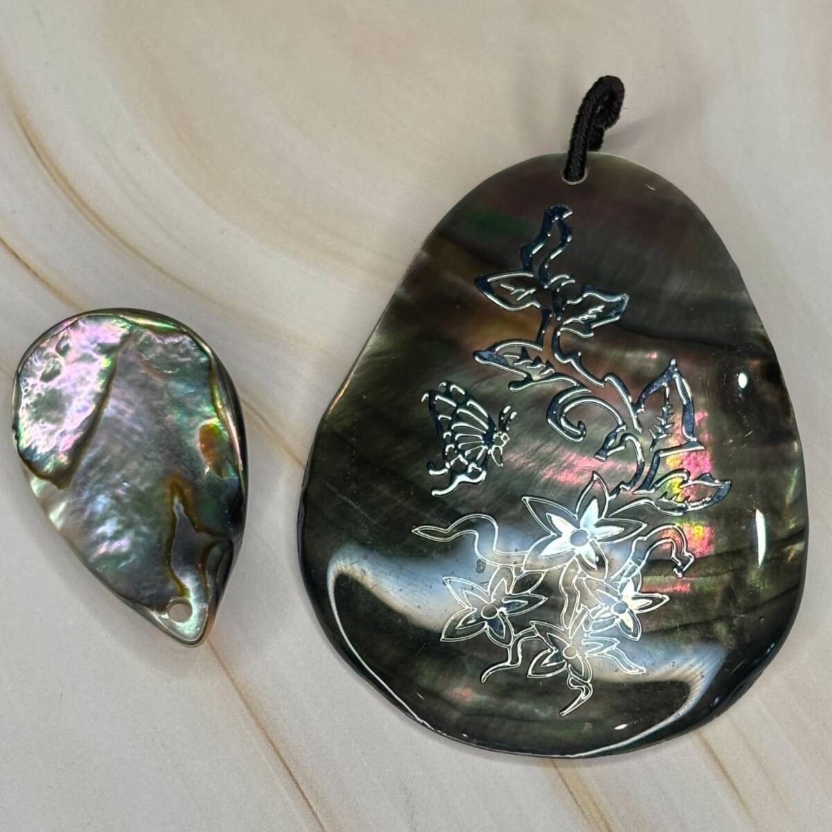 J-S3-1【八】LPP☆1円スタート☆ アバロンシェル マザーオブパール ペンダントトップ 2個セット シェル アクセサリー ヴィンテージ 