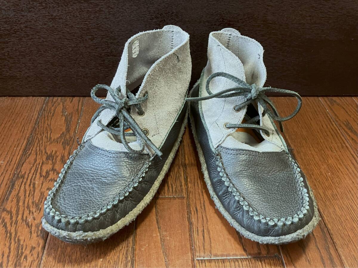 ハイアワサ HIAWATHA モカシン ブーツ 10 黒 ブラック グレー カナダ製 インディアン ネイティブアメリカン レザー スウェード シューズ
