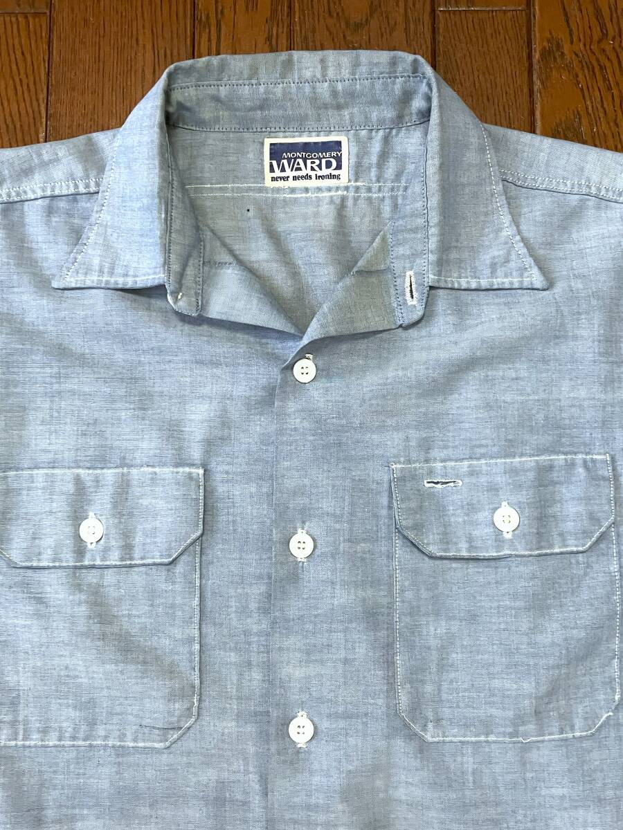 ビンテージ モンゴメリーワード MONTGOMERY WARD ブルー シャンブレーシャツ ワーク 検索 60s 60年代 70s 70年代