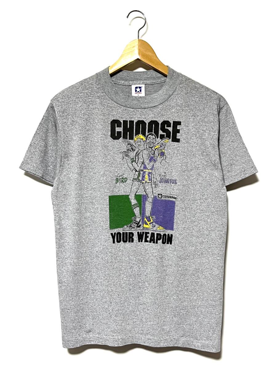 レア/USA製/80's★CONVERSE/コンバース WEAPON/ウェポン NBA マジックジョンソン ラリーバード Tシャツ 杢グレー L ビンテージ