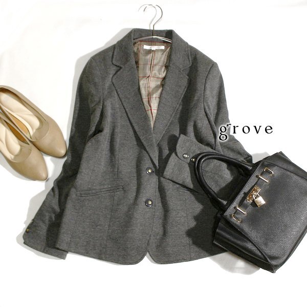美品 grove グローブ 綺麗め ストレッチ ジャケット M 春 秋 25B09