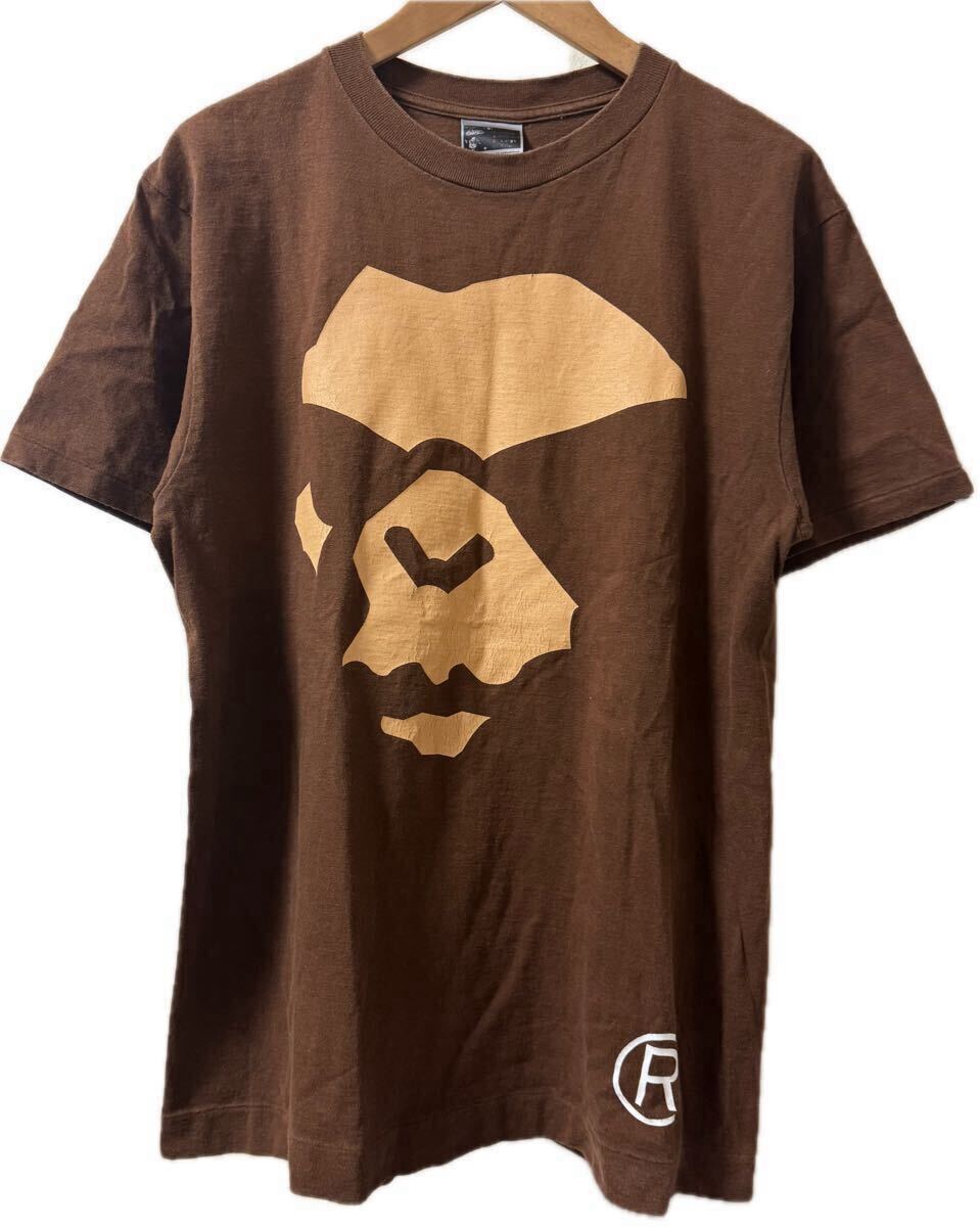 A BATHING APE ア ベイシング エイプ T-シャツ MAD FACE BIG 半袖 size L ブラウン 茶色 初期 半袖Tシャツ NIGO