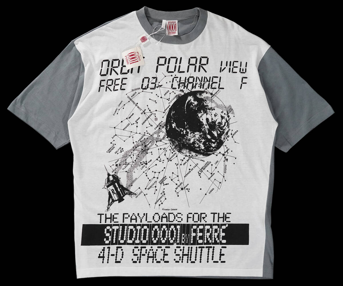 「 タグ付 イタリア製 90s STUDIO 0001 BY FERRE スペース グラフィック Tシャツ コットン 」Lサイズ メンズ ジャンフランコフェレ