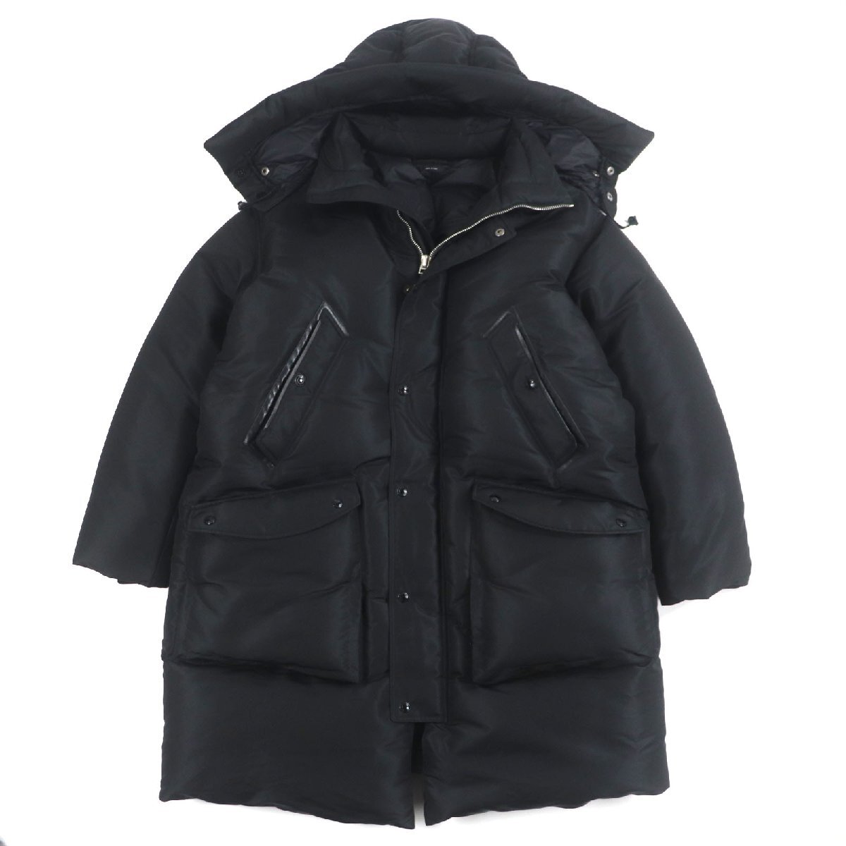 極美品▼TOM FORD トムフォード TFO645 シルク混 フード付き オーバーサイズ WZIPUP ダウンコート ブラック 48 イタリア製 正規品 メンズ
