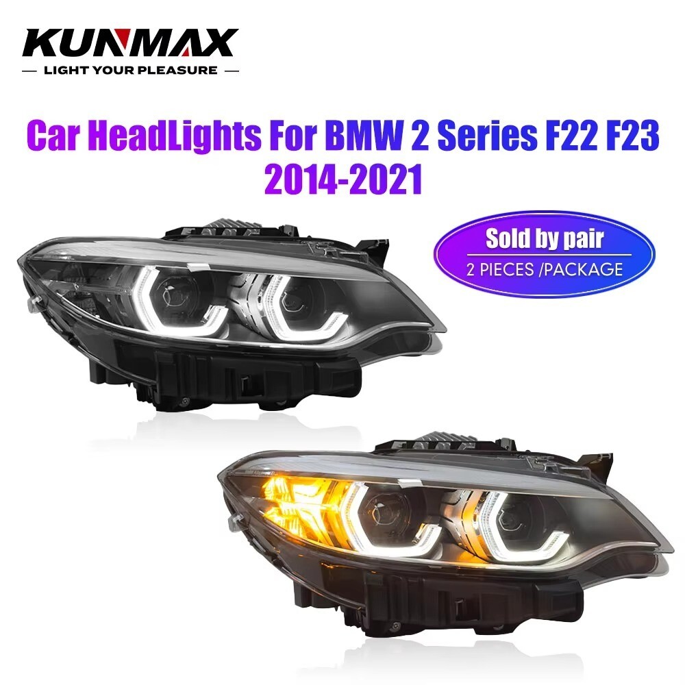 【送料無料】 ヘッドライト LED スモーク BMW 2シリーズ M2 F23 F87 F22 2014-2019 アセンブリ エンジェルアイ フロント デイライト