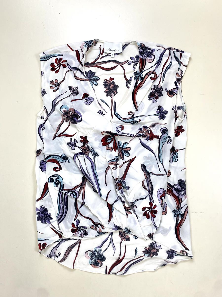 ● 3.1 Phillip Lim シルク シアー カシュクール ノースリーブ 白 サイズ0 ◆ 花柄 ブラウス フィリップリム ◆W13 GMY0あ-01