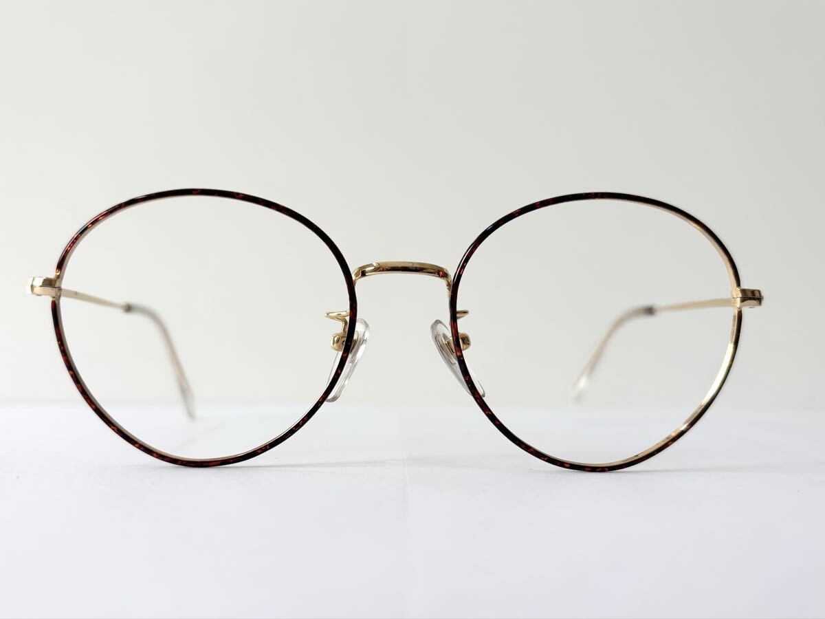 新品　未使用　ユニセックス　レトロ　ボストン　メタル　ゴールド　金色　茶色　セル巻き　フレーム　フルリム　眼鏡　メガネ　伊達眼鏡