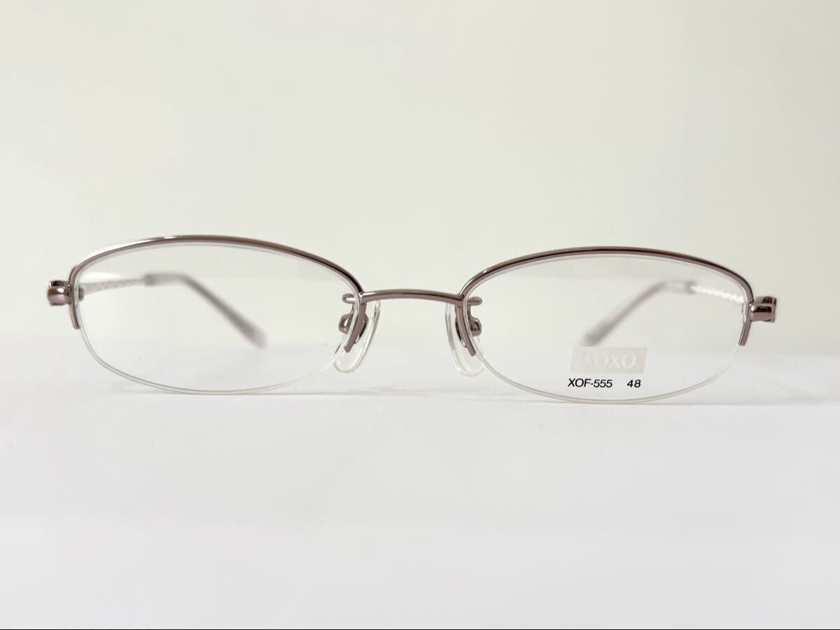 xoxo 新品　未使用　メタル　ピンク　眼鏡　フレーム　ハーフリム　ナイロール　カジュアル　細い　可愛い　メガネ　めがね
