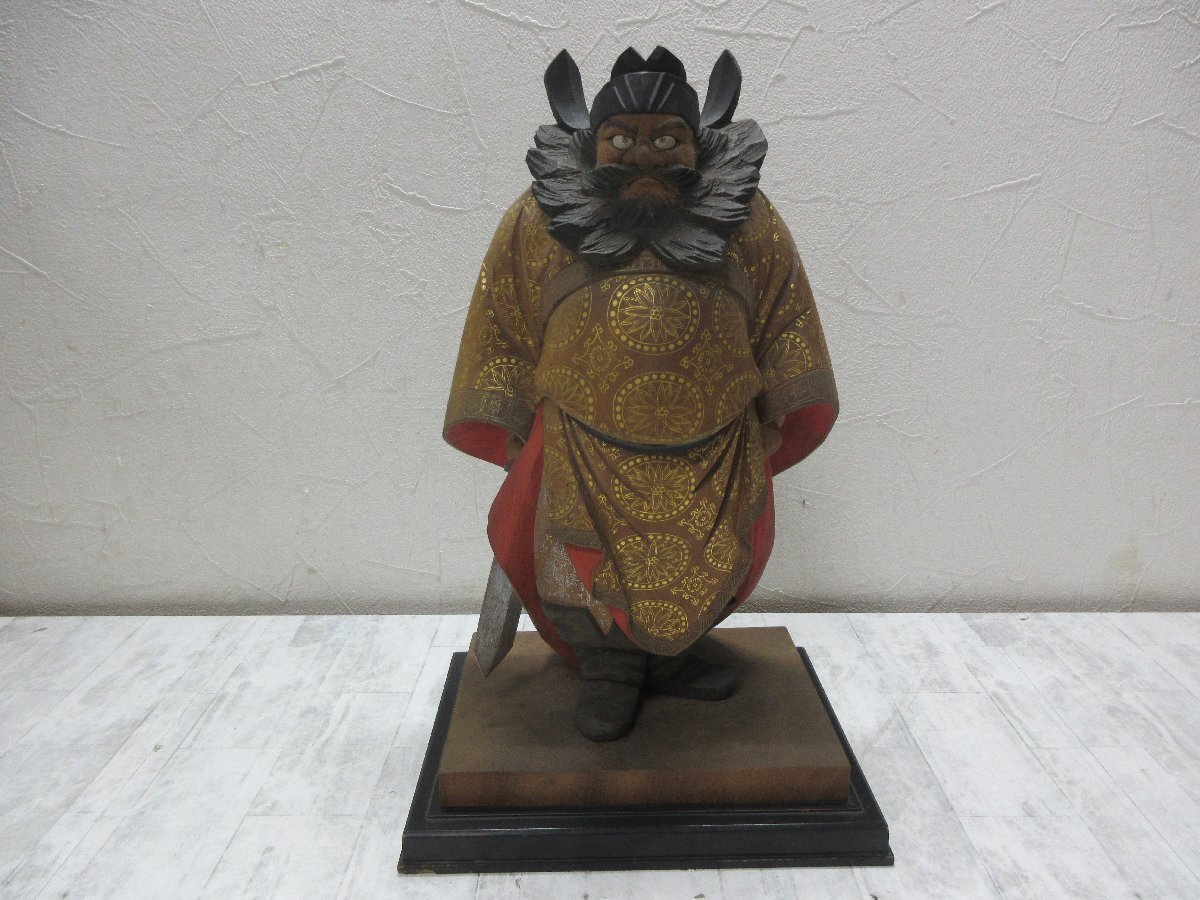 d 希少　 平櫛田中門下彫刻家 花田一男　一男刀 鍾馗　木彫 置物　高さ約35ｃｍ（台含） 【星見】
