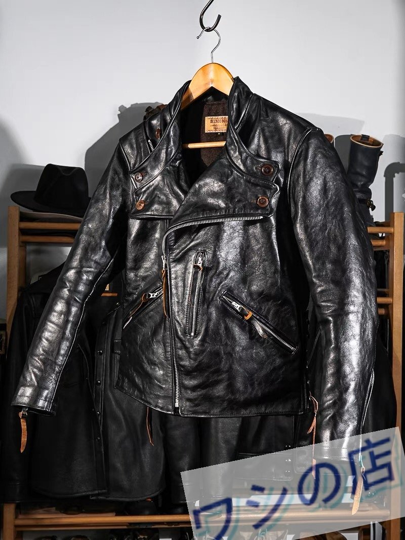 1.3mm 姫路レザー 茶芯ホースハイド 30's サンマテオタイプ テイラーメイド モーターサイクルジャケット ブラック M-3XL選択可 馬革