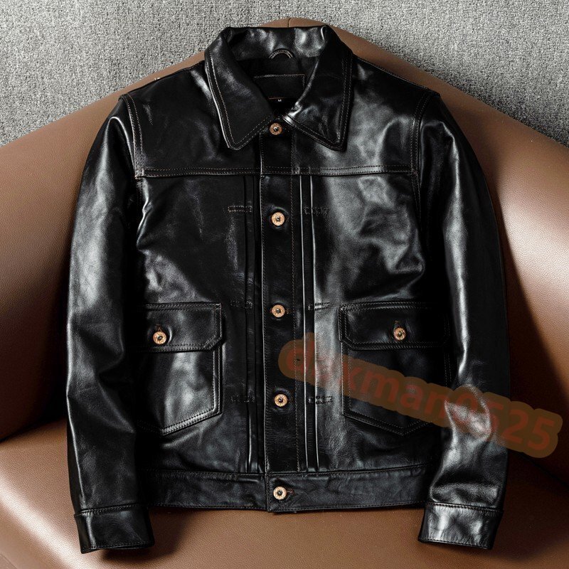 美品 茶芯 馬革 レザージャケット革ジャン ライダース ホースハイド本革メンズファッションバイクレザーアメカジ ホースレザーS～5XL