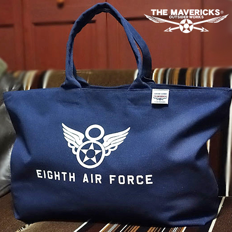 トートバッグ ボストンバッグ メンズ キャンバス地 第8空軍 エアフォース シャングリラ 旅行 大容量 ジップアップ 紺 ネイビー 新品