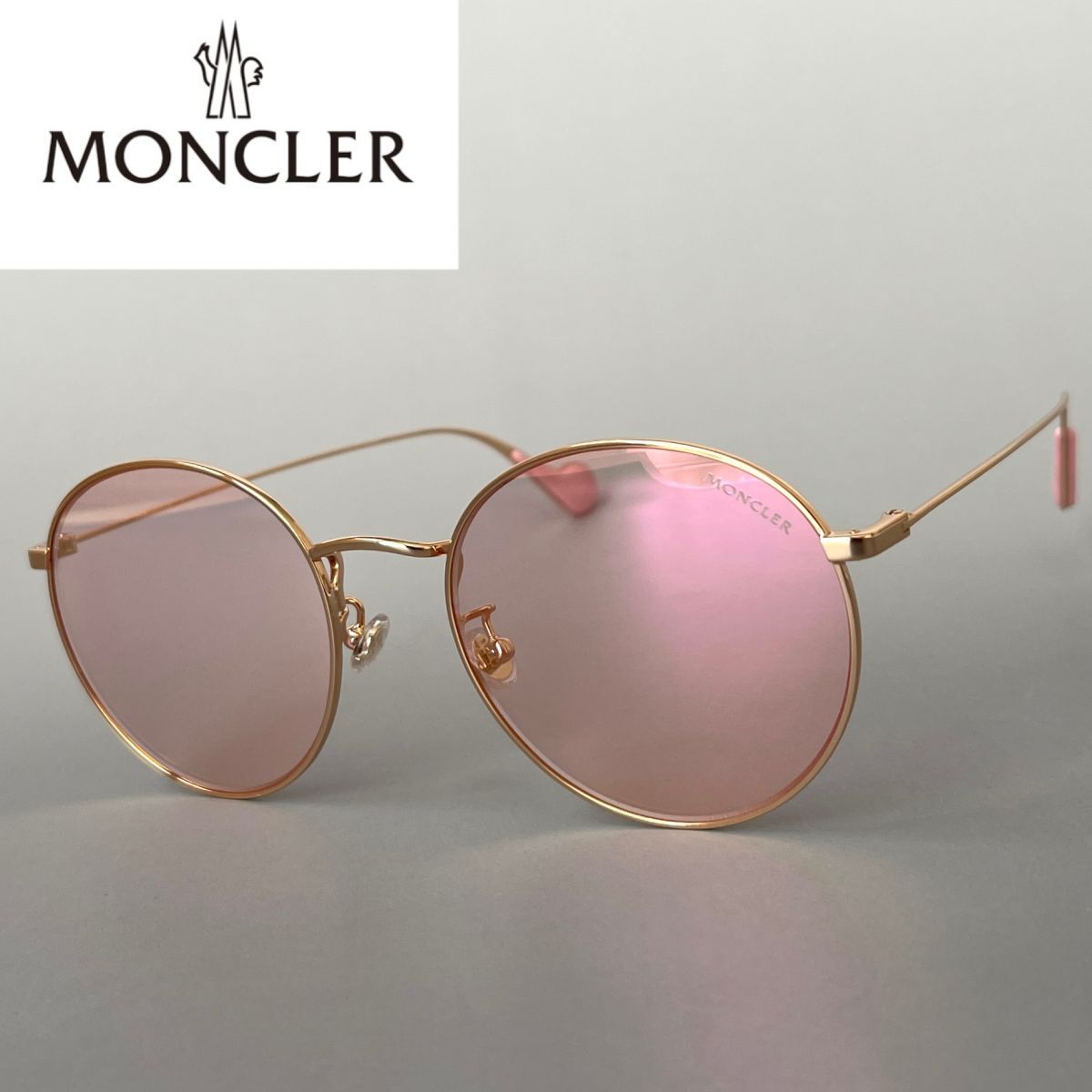 モンクレール サングラス MONCLER オーバル ゴールド ピンク 金 ミラーレンズ 新品 メンズ レディース スタイリッシュ UVカット メタル
