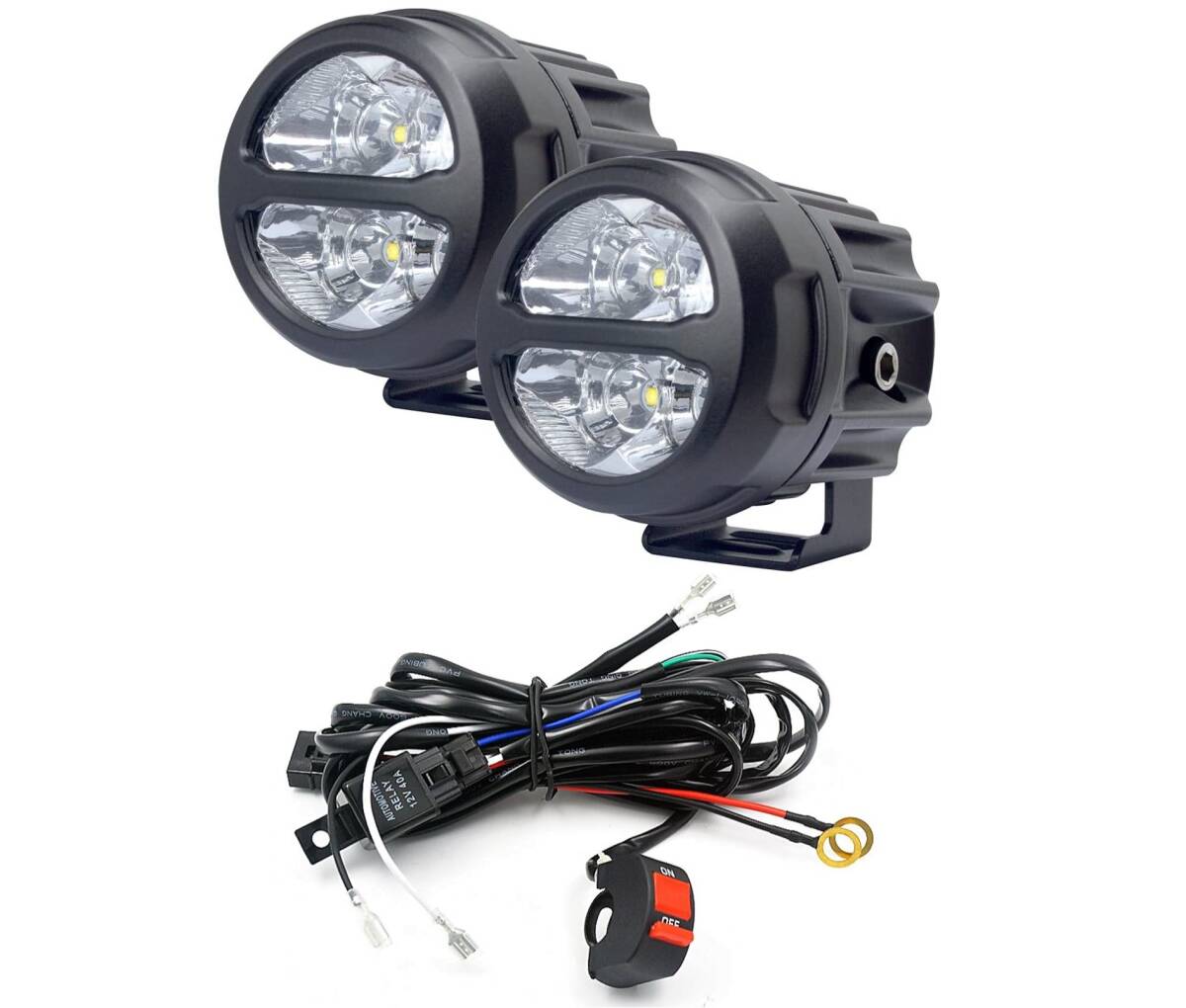 ★☆送料無料☆★LED フォグランプ バイク オートバイ 車 作業灯 補助灯 照明 白光 12V 24V ハーネス付き (20W 2個+ハーネス＋ブラケット)