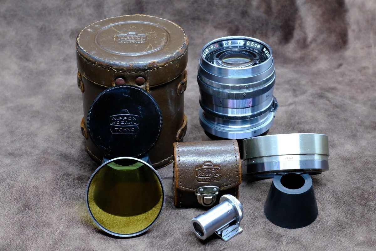 【希少フルセット】Nikkor 8.5cm F2 Sマウント ファインダー フード ケース 日本光学 ニッコール ニコン 富士山マーク