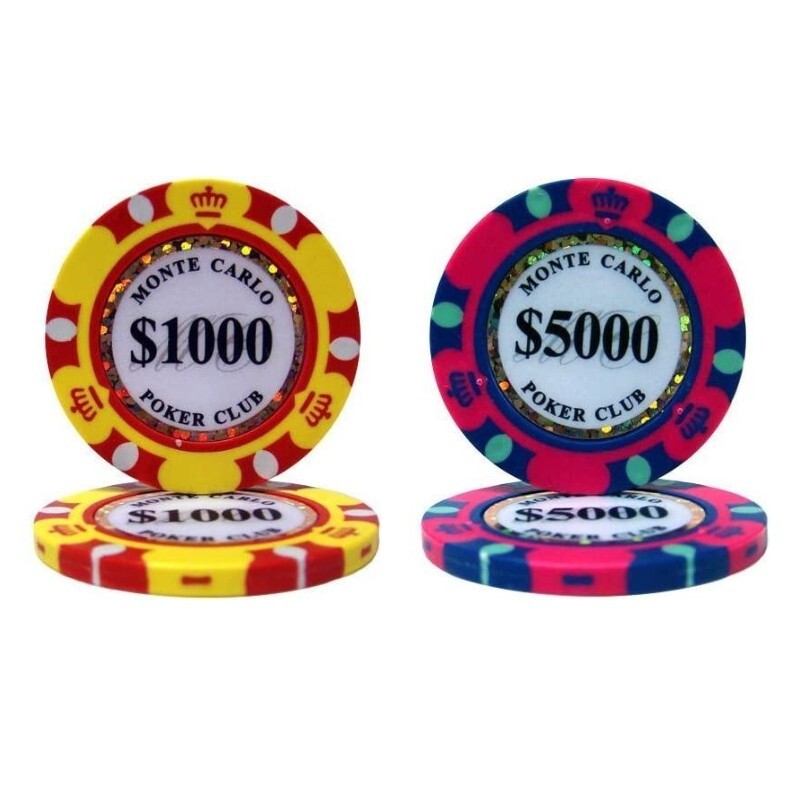 $1000×100枚 $5000×100枚 合計200枚セット ポーカーチップ モンテカルロ カジノ コイン クレイ プラスチック