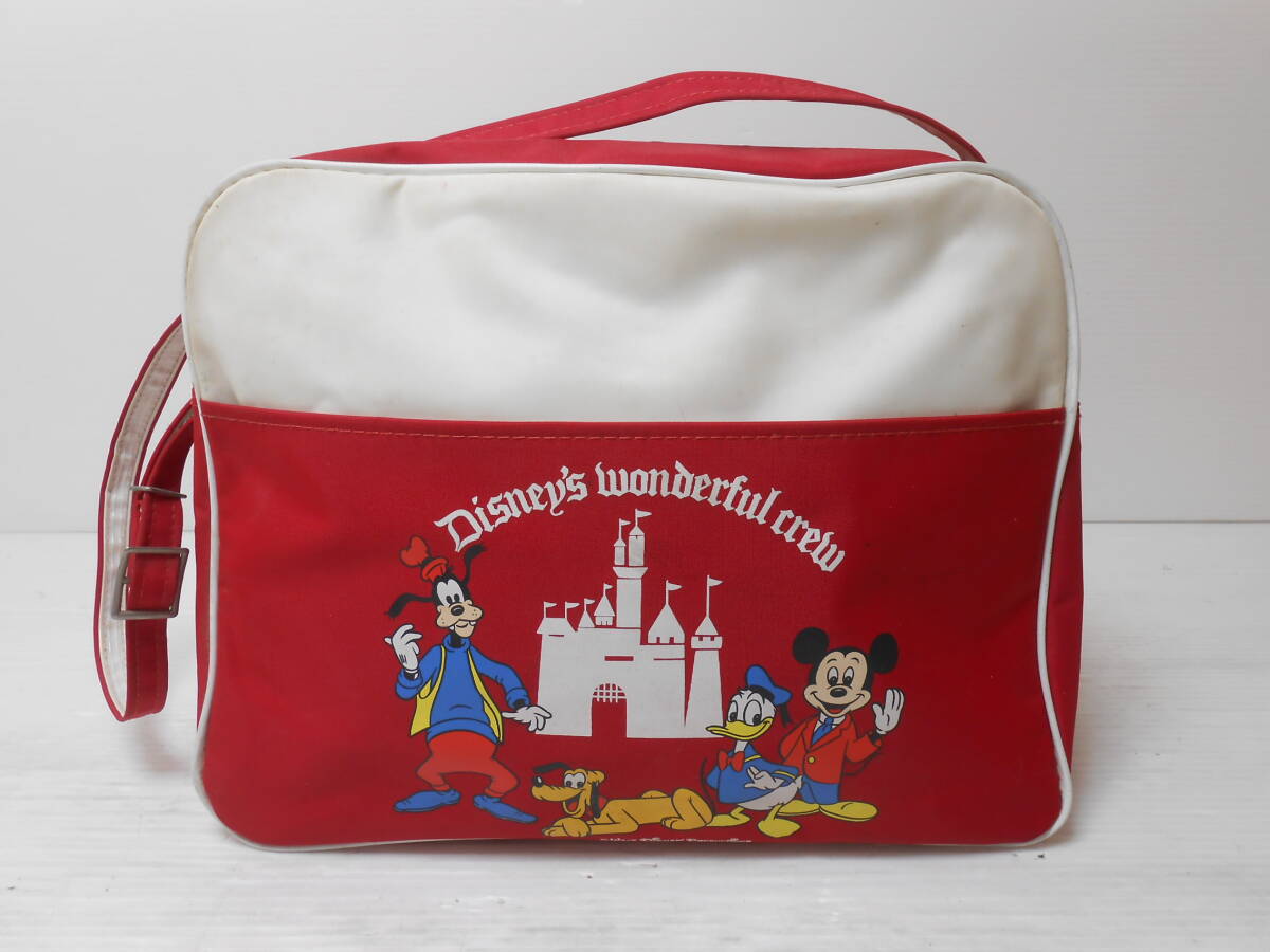 ■∞20　ディズニー 鞄 カバン バッグ 赤 レッド ワンダフルクルー ヴィンテージ レトロ ショルダー Disney ミッキー ドナルド プルート