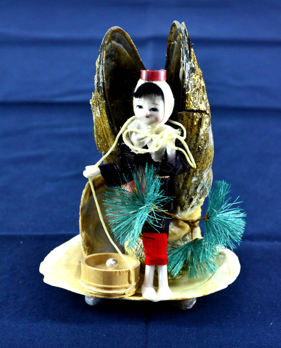 海女さん貝殻人形 民芸品 昭和レトロ お土産 飾り物 置物 伝統的 中古品