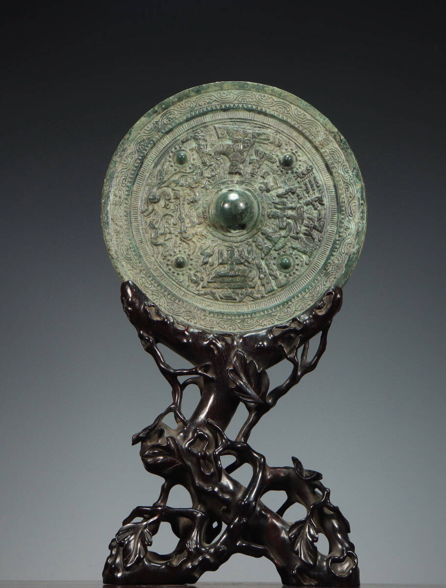 『古』青銅製 丸銅鏡 銅鏡 古美術品 重量1096g 銅製 古銅 骨董美品 銅胎 古銅