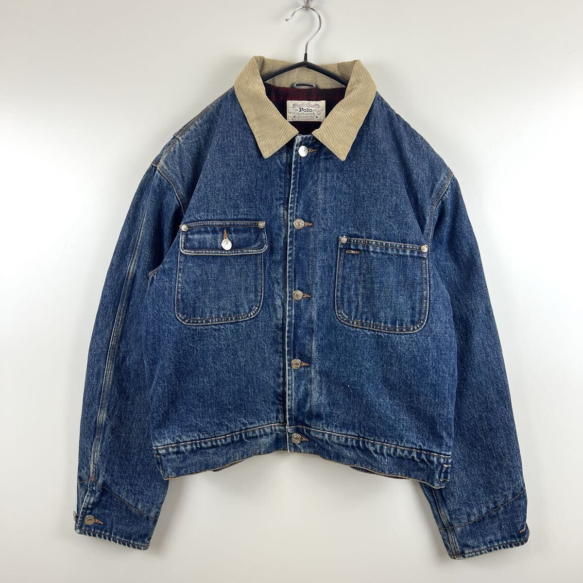 POLO RALPH LAUREN 80s Dendril denim jacket L ポロラルフローレン 白タグ REGオンリー デンドリル デニムジャケット 短丈 カニエウェスト