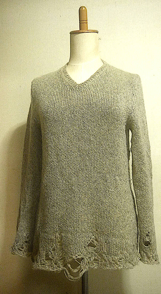 美品！Nember （N)ine ナンバーナイン ◆ ダメージデザイン長袖セーター ベージュ サイズ1