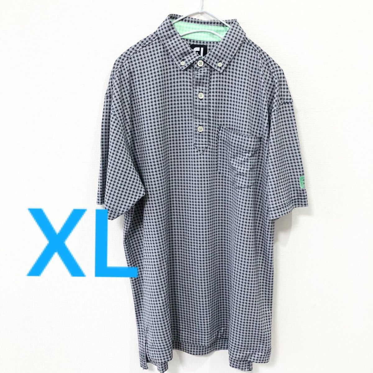 ★ フットジョイ FootJoy 半袖 ポロシャツ ボタンダウン チェック柄 ゴルフウェア XLサイズ JP-S16-01