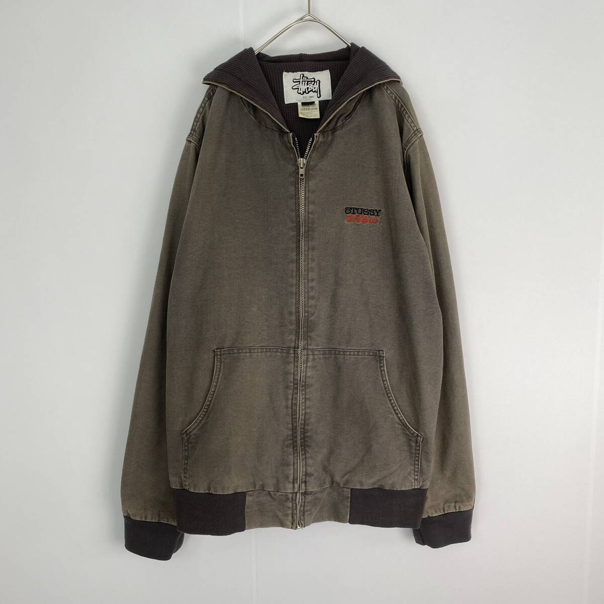 ステューシー　ジャンパー　old stussy アクティブジャケット 好配色　ジップアップ　ワンポイントロゴ　カーキ　L・XL相当