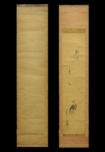 【模写】峯村白斎 俳画 俳句 自画賛 俳人 白斎 掛け軸 掛軸 紙に墨 Japanese hanging scroll 中古 信州の俳人 現状お渡し