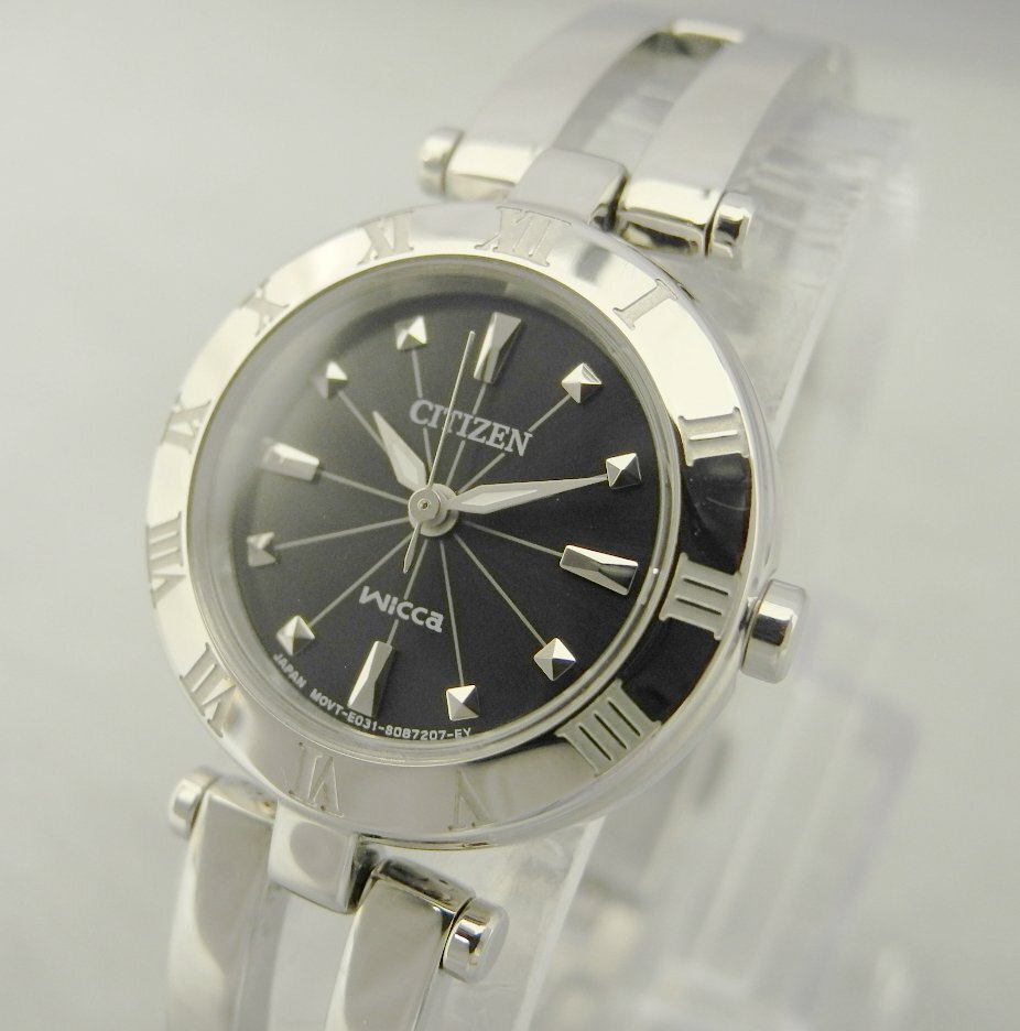 CITIZEN wicca NA15-1571C solar-powered watch E031－S057264 ソーラー時計 シチズン ウィッカ ブラック文字盤 ソーラーテック 中古 現状