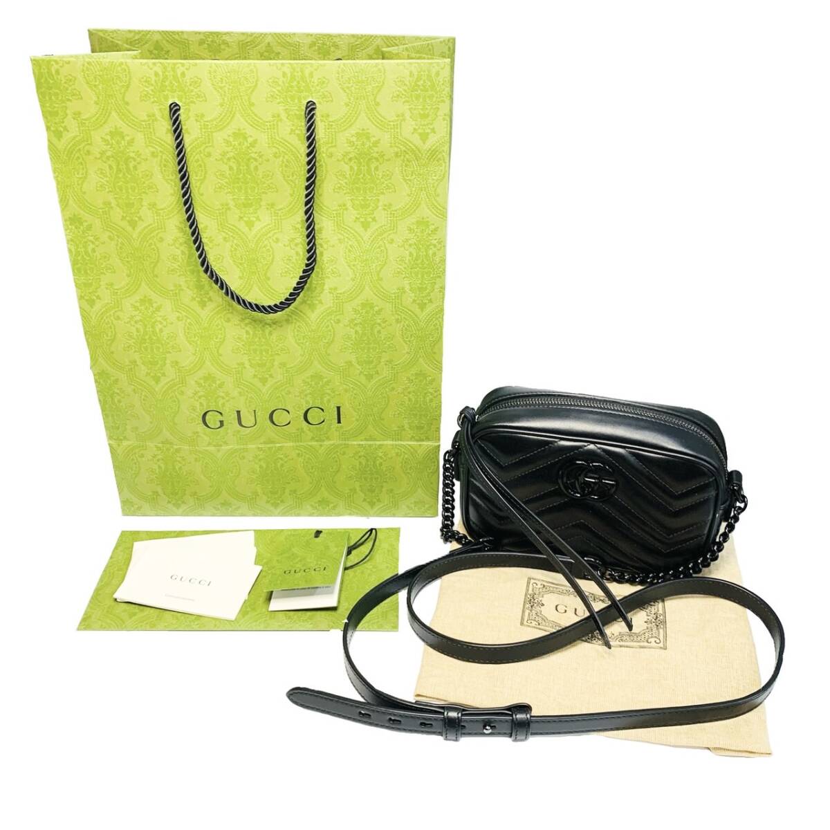 GUCCI グッチ GGマーモント ミニショルダーバッグ 634936 レザー ブラック