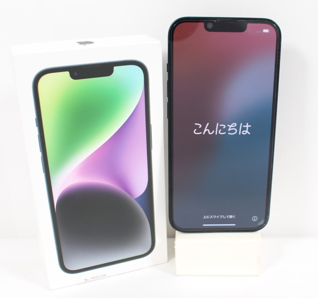 Y6960#◆中古品◆Apple アップル iPhone 14 256GB ミッドナイト MPVW3J/A au 〇判定 ＊SIMロック解除済み