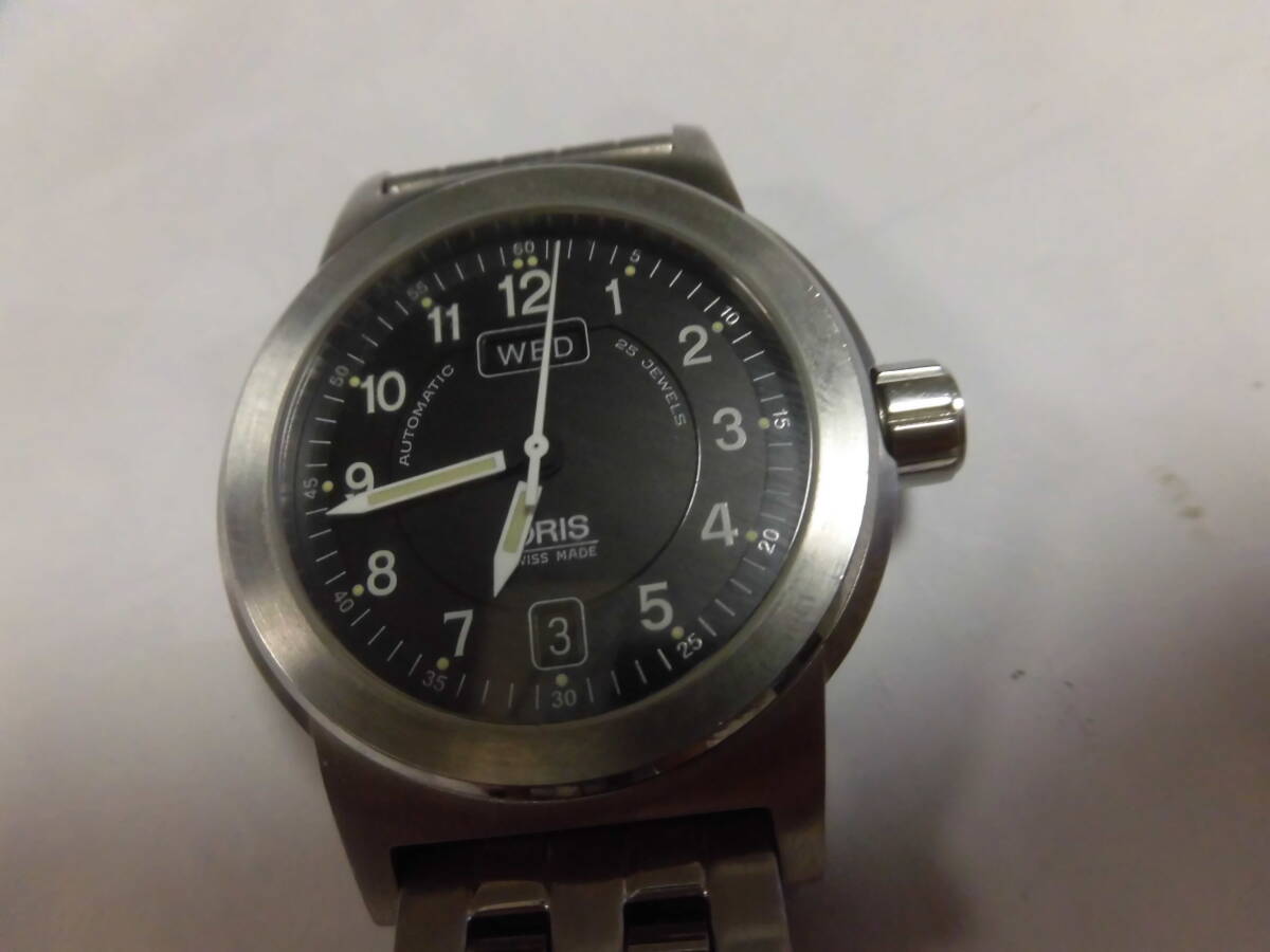 オリス ORIS 7500 ビッグクラウン メンズ 腕時計 自動巻き AT デイデイト 黒文字盤　綺麗で稼働　現状品