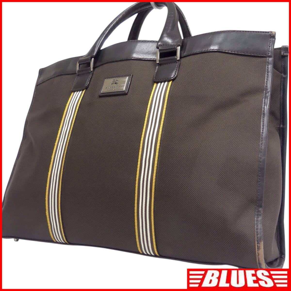 即決★BURBERRY BLACK LABEL★ビジネスバッグ バーバリーブラックレーベル レザーコンビ メンズ 茶 A4 本革 ブリーフケース 通勤 出張