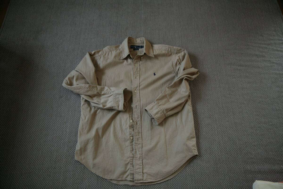 Ralph Lauren/ラルフローレン/長袖ボタンダウンシャツ/左胸ロゴワンポイントししゅう/ベージュ/Sサイズ 