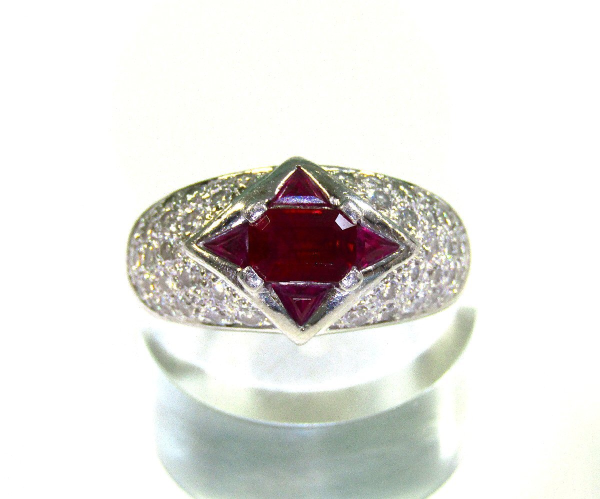 Pt900 ルビー 1.22ct 0.58 ダイヤモンド 1.1ct リング 指輪 12号 宝石鑑別書付属