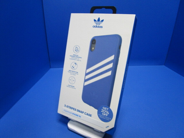adidas Originals アディダスオリジナルス iPhoneXR ケース TPU スエード素材 3ストライプ ブルー/ホワイト @