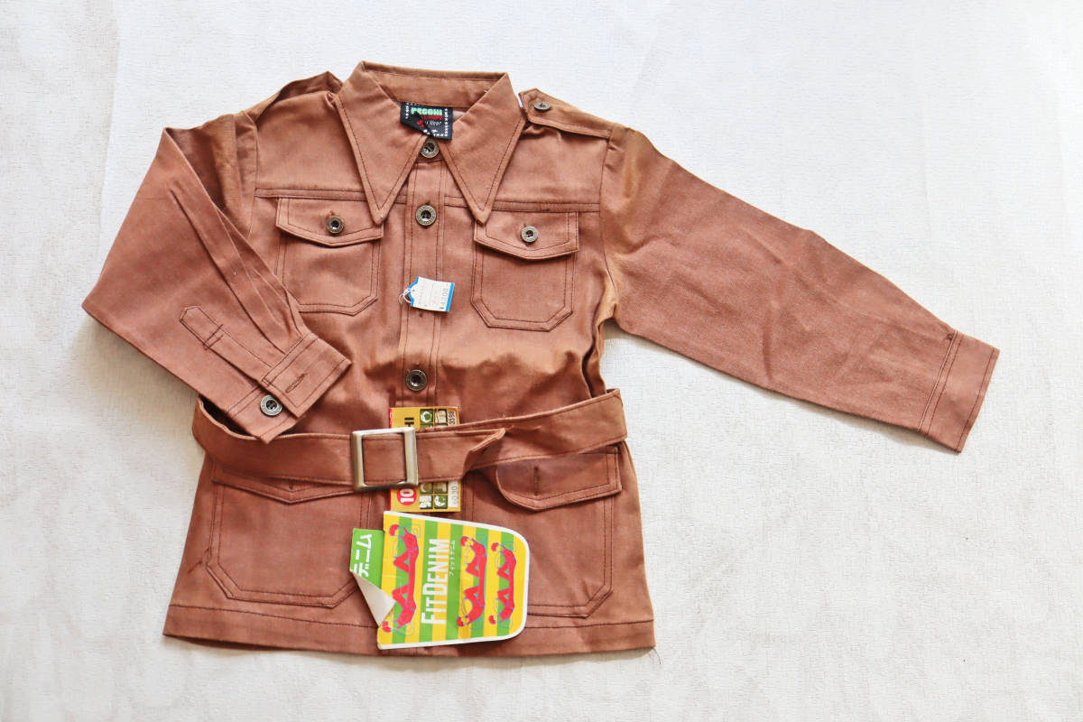 2010-140 昭和レトロVINTAGEヴィンテージ古着　子供服　こども　Gジャン　デニムジャケット　ペッチPECCHI　ブラウン茶　140㎝11才　新古品