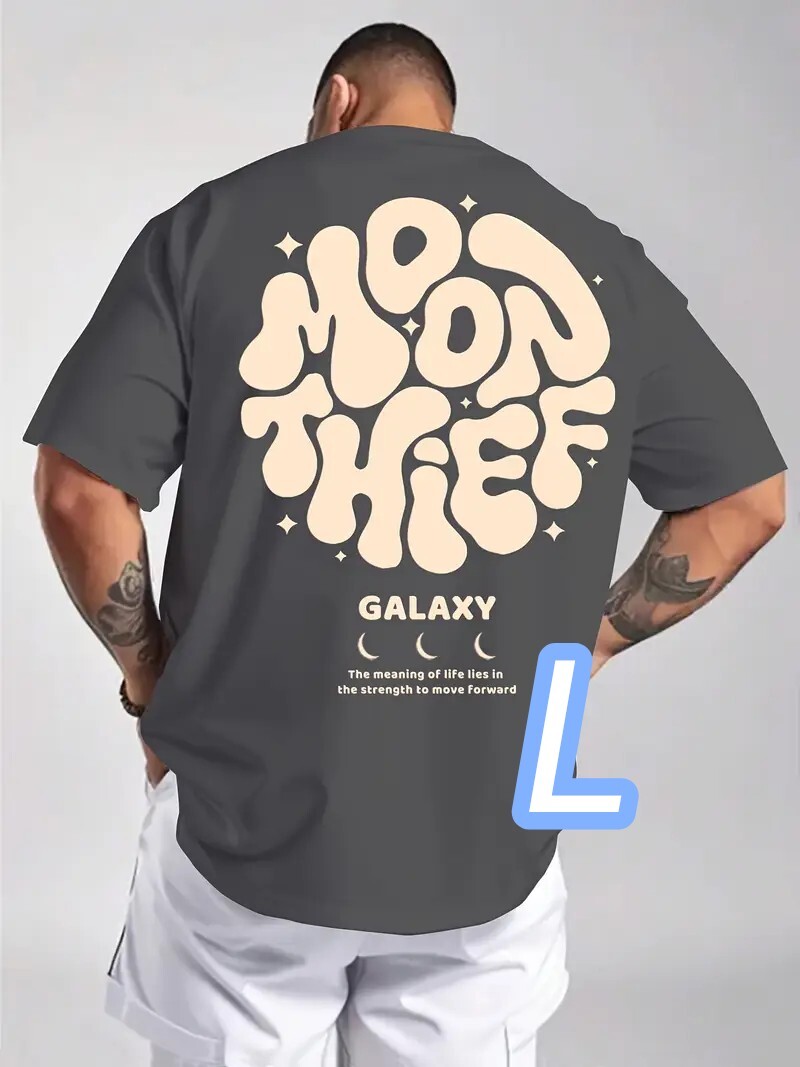 【バックプリントT】ダークグレー・Lサイズ《MoonThief》オーバーサイズTシャツ