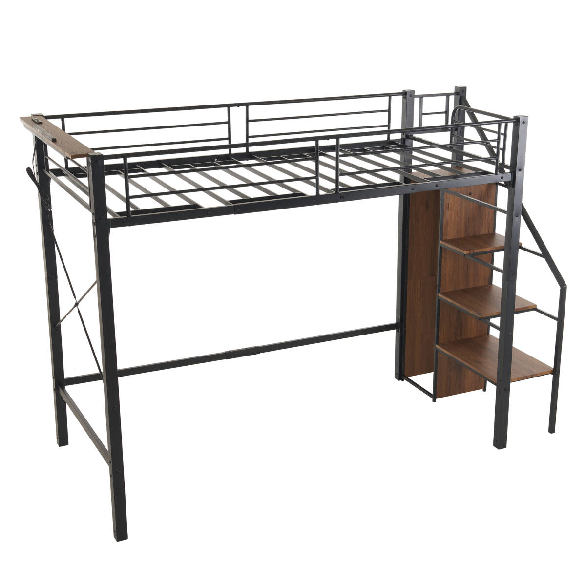 【ブラック】システムベット ロフトベッド シングル コンセント付き 収納付き ラック棚付き 耐荷重150kg 北欧風 二段ベッド 耐震 